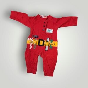 Ho-Ho-Ho Santa's Helper One Piece-Red Applique Tool Belt Baby 12 Months
